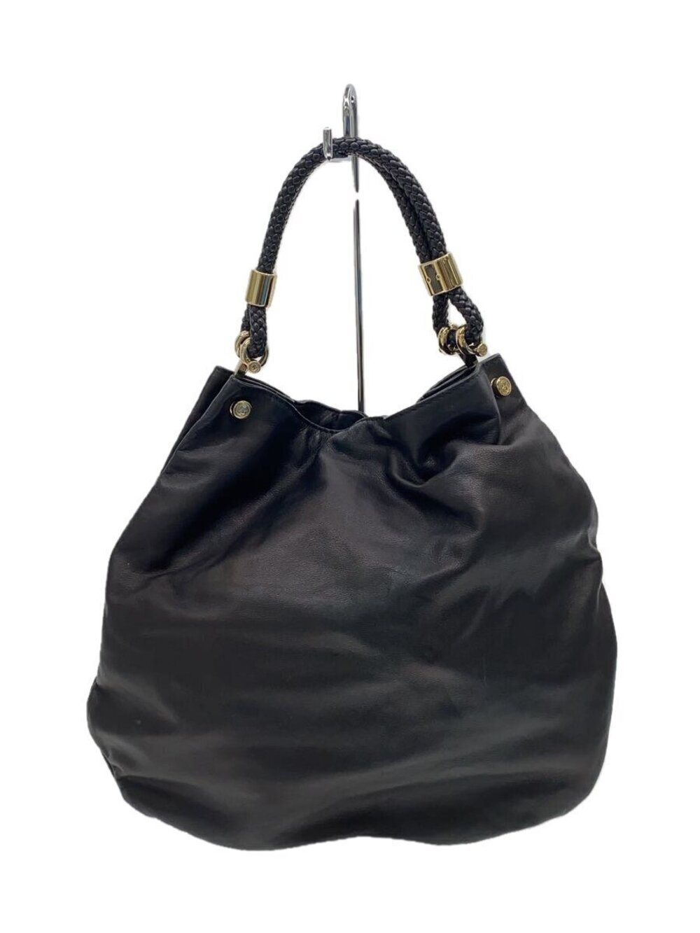 Gucci black leather hobo bag braided handle Black